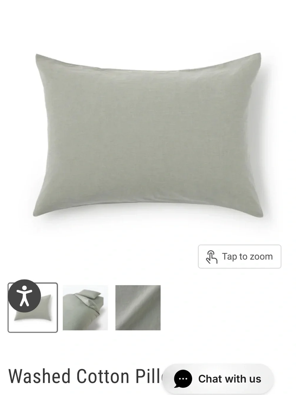 Muji 2x Washed Cotton Pillow Cases Bedding - NWT Sage Green